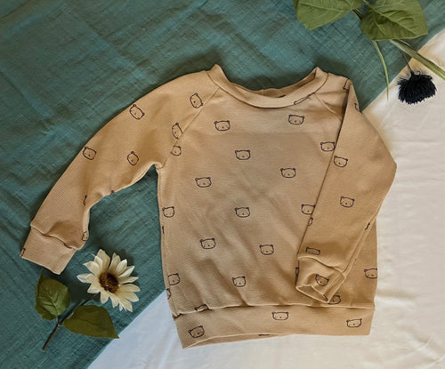 Chandail Raglan en coton gaufré "Ourson"