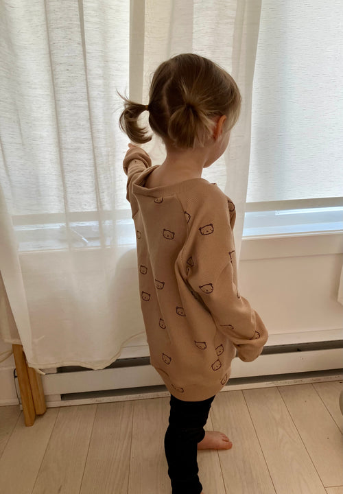Chandail Raglan en coton gaufré "Ourson"